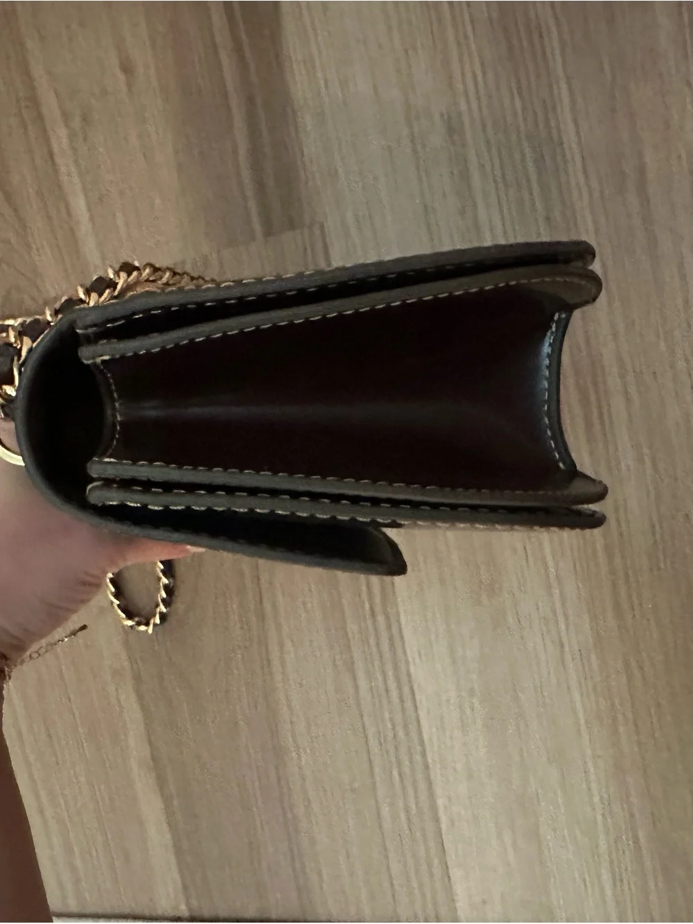 Tory Burch Dark Brown Leather Crossbody with Gold Chain